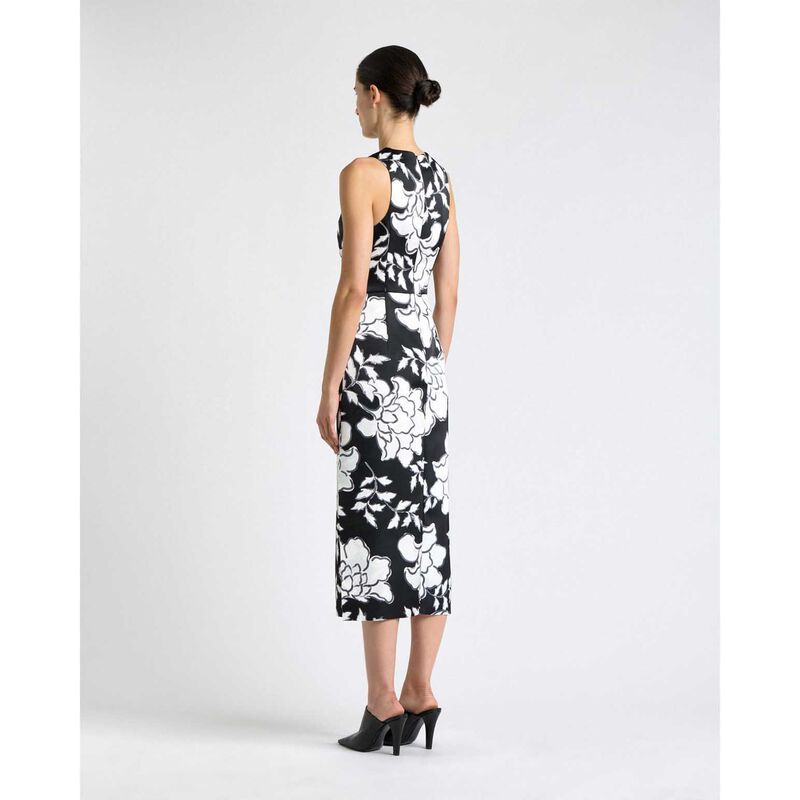 Cue Graphic Floral Satin Tucked Midi Dress image number 1